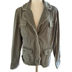 Vintage Military Denim Olive Green Structure Jacket Womens Large Casual Y2K